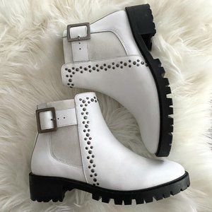 NWOT White Chelsea Buckle Boot with Studs